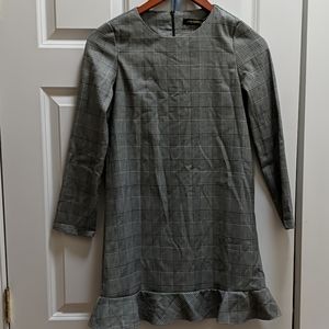 Plaid Black/Gray Mini Shift Dress, Sz XS-S